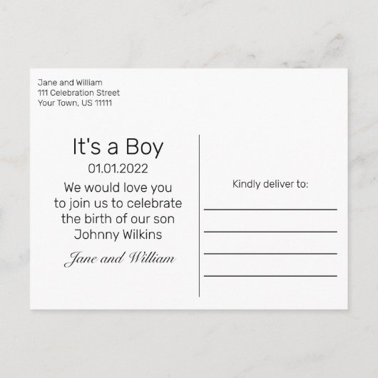 Rustiek hout & wit kant Het is een jongen Aankondigingskaart (Achterkant)