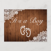 Rustiek hout & wit kant Het is een jongen Aankondigingskaart (Voorkant)