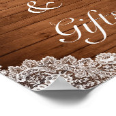 Rustiek hout & wit kant Kaarten geschenken bruilof Poster (Hoek)