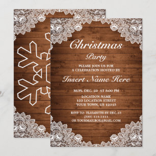 Rustiek Hout & Wit Kant Kerstfeest Kaart
