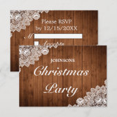Rustiek Hout & Wit Kant Kerstfeest RSVP Kaartje (Voorkant / Achterkant)