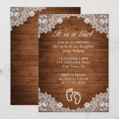 Rustiek Hout & Wit Kant Meisje Geboorte Viering Kaart (Voorkant / Achterkant)