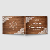 Rustiek hout & wit kant sneeuwvlok kerst gastenboek (Volledig)