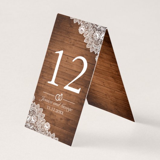 Rustiek Hout & Wit Kant Tafelnummer Kaart (Voorkant)