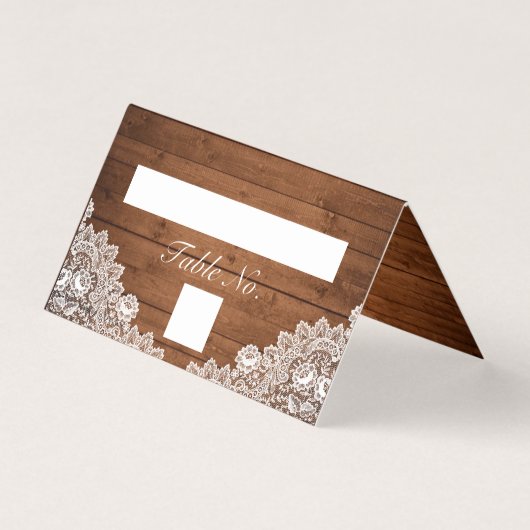 Rustiek Hout & Wit Kant Tafelnummer & Naam Kaart (Voorkant)
