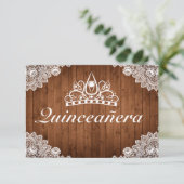 Rustiek Hout & Wit Kant Tiara Qinceanera RSVP Kaartje (Staand voorkant)
