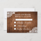 Rustiek Hout & Wit Kant Tiara Qinceanera RSVP Kaartje (Achterkant)