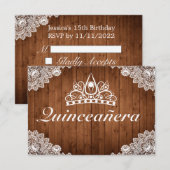Rustiek Hout & Wit Kant Tiara Qinceanera RSVP Kaartje (Voorkant / Achterkant)