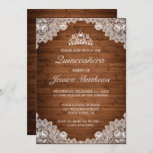 Rustiek hout & wit kant Tiara Quinceañera Kaart (Voorkant / Achterkant)