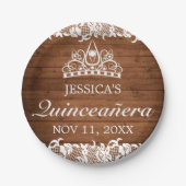 Rustiek hout & wit kant Tiara Quinceañera Papieren Bordje (Voorkant)