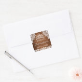 Rustiek Hout & Wit Kant Tiara Quinceanera Vierkante Sticker (Envelop)
