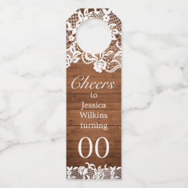 Rustiek hout & wit kant Tiara verjaardag Flessenhanger