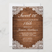 Rustiek hout & wit kant Tiara zoet 16 Kaart (Voorkant)