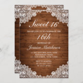 Rustiek hout & wit kant Tiara zoet 16 Kaart (Voorkant / Achterkant)