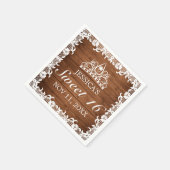 Rustiek hout & wit kant Tiara zoet 16 Servet (Hoek)