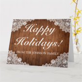 Rustiek hout & wit kant vakantie gevouwen groet kaart (Gele Bloem)