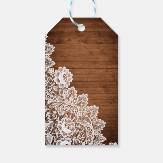 Rustiek hout & wit kant verjaardag dank u gunst cadeaulabel (Achterkant)