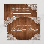 Rustiek hout & wit kant verjaardag RSVP kaartje (Voorkant / Achterkant)