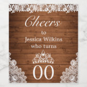 Rustiek Hout & Wit Kant Verjaardag Tiara Wijn Etiket (Enkel label)