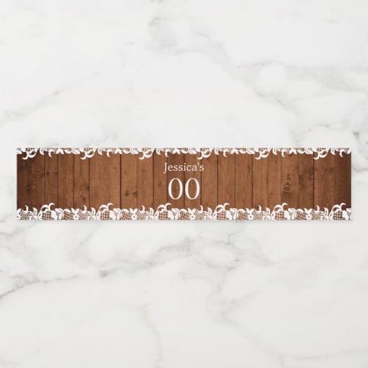 Rustiek hout & wit kant verjaardag waterfles etiket (Enkel label)