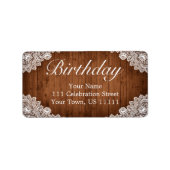 Rustiek Hout & Wit Kant Verjaardagsadres Etiket (Voorkant)