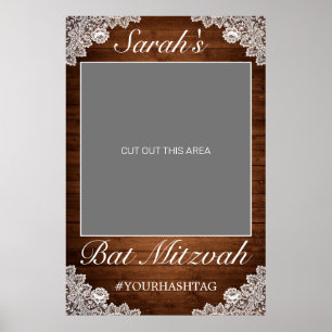 Rustiek hout & wit kant vleermuis mitswa foto prop poster