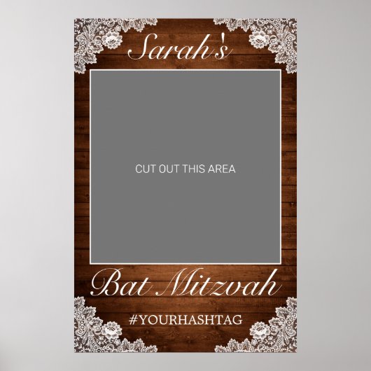 Rustiek hout & wit kant vleermuis mitswa foto prop poster (Voorkant)