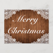 Rustiek Hout & Wit Kant Vrolijke Kerstgroet Aankondigingskaart (Voorkant)