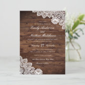 Rustiek Hout Wit  Lace Wedding Invitation Kaart (Staand voorkant)
