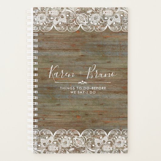 Rustiek Hout Wit Meisje Kant Bruiloft Planner (Voorkant)