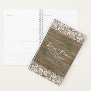 Rustiek Hout Wit Meisje Kant Bruiloft Planner