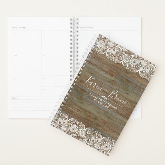 Rustiek Hout Wit Meisje Kant Bruiloft Planner (Display)