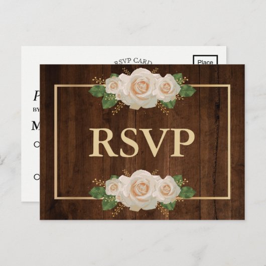 Rustiek Hout Wit Rose Goud Lijst | RSVP-Briefkaart Uitnodiging Briefkaart (Voorkant / Achterkant)