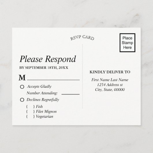 Rustiek Hout Wit Rose Goud Lijst | RSVP-maaltijd Uitnodiging Briefkaart (Achterkant)