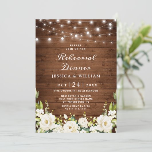 Rustiek hout wit rozen Hydrangea repetitie diner Kaart (Staand voorkant)