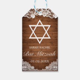 Rustiek Hout & Witte Kant Bat Mitzvah Cadeaulabel