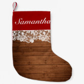 Rustiek Hout & Witte Kant Kerstmis Kleine Kerstsok (Voorkant)