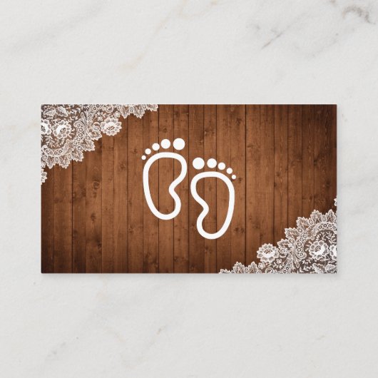 Rustiek Hout & Witte Kant Schattigee Voeten Luier Informatiekaartje (Achterkant)