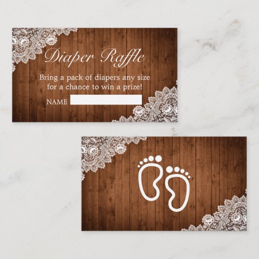 Rustiek Hout & Witte Kant Schattigee Voeten Luier Informatiekaartje (Voorkant / Achterkant)