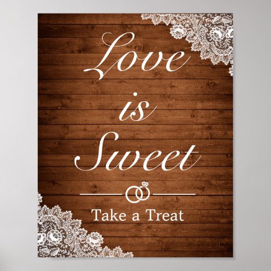 Rustiek hout & witte kant trouwfeest bord poster (Voorkant)