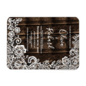 Rustiek Hout Witte Lace Bloemen Huwelijksuitnodigi Magneet (Horizontaal)