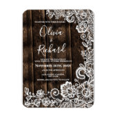 Rustiek Hout Witte Lace Bloemen Huwelijksuitnodigi Magneet (Verticaal)