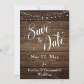 Rustiek Hout, Witte Lichten & Script, sparen de Da Save The Date (Voorkant)