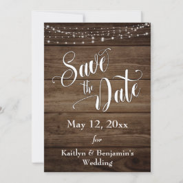Rustiek Hout, Witte Lichten & Script, sparen de Da Save The Date