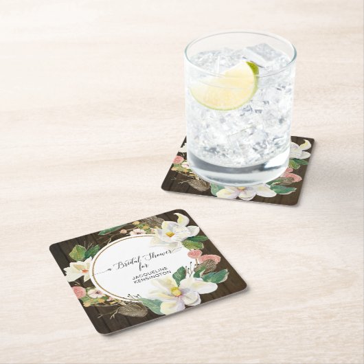 Rustiek Hout Witte Magnolia Bloemen Waterverf Blus Kartonnen Onderzetters (Insitu)