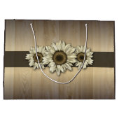 Rustiek hout witte zonnebloem cadeau zak large cadeautasje (Achterkant)