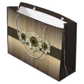 Rustiek hout witte zonnebloem cadeau zak large cadeautasje (Achterkant Gekanteld)