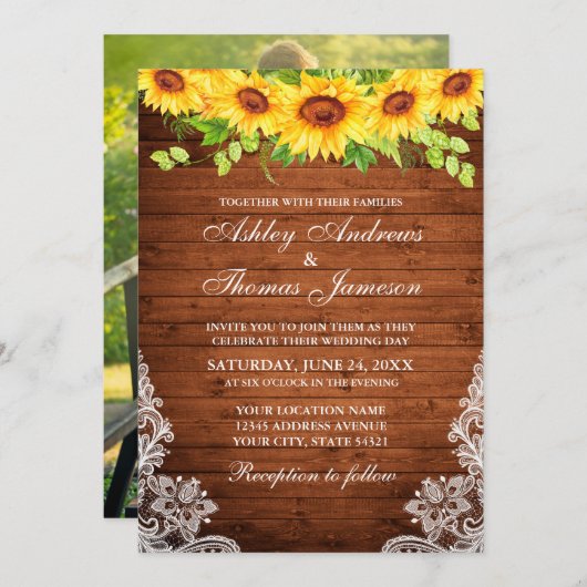 Rustiek hout Zonnebloem Bloemen Groen Kant Foto Kaart (Voorkant / Achterkant)