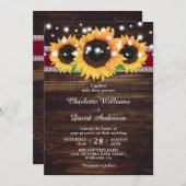 Rustiek hout Zonnebloem Bourgondië bruiloft uitnod Kaart (Voorkant / Achterkant)