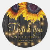 Rustiek hout zonnebloem bruiloft dank u gunst ronde sticker (Voorkant)